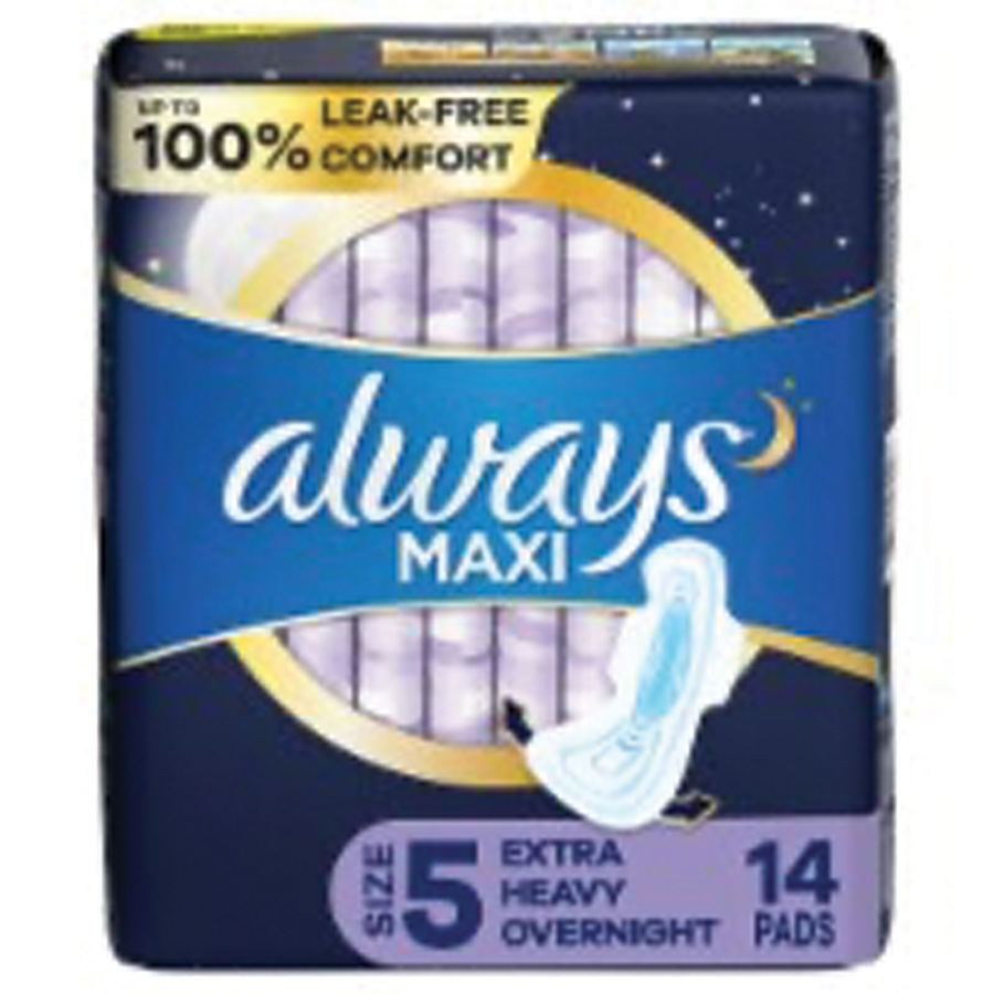 [10308] ALWAYS MAXI OVERNIGHT PAD 14 CT SIZE 5 WITH WINGS EXTRA HEAVY UNSCENTED  (3 Pack)