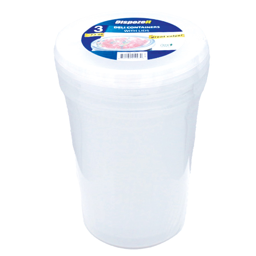 [11459] DISPOZEIT DELI CONTAINER 32 OZ 3 PK ROUND WITH LID  (24 Pack)