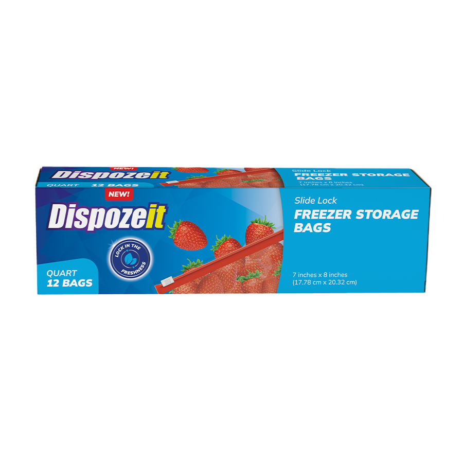 [11470] DISPOZEIT DISPOSIABLE FREEZER STORAGE BAG 12 CT SLIDER LOCK QUART SIZE REGULAR  (24 Pack)