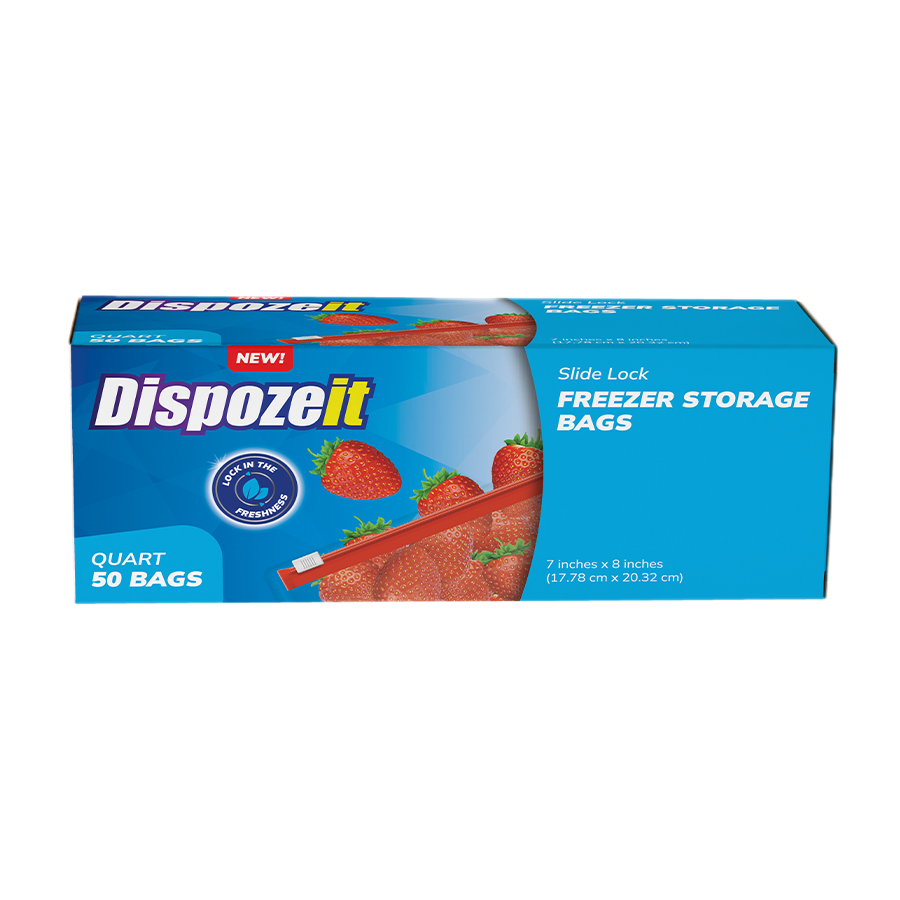 [11472] DISPOZEIT DISPOSIABLE FREEZER STORAGE BAG 50CT SLIDER LOCK QUART SIZE REGULAR  (24 Pack)