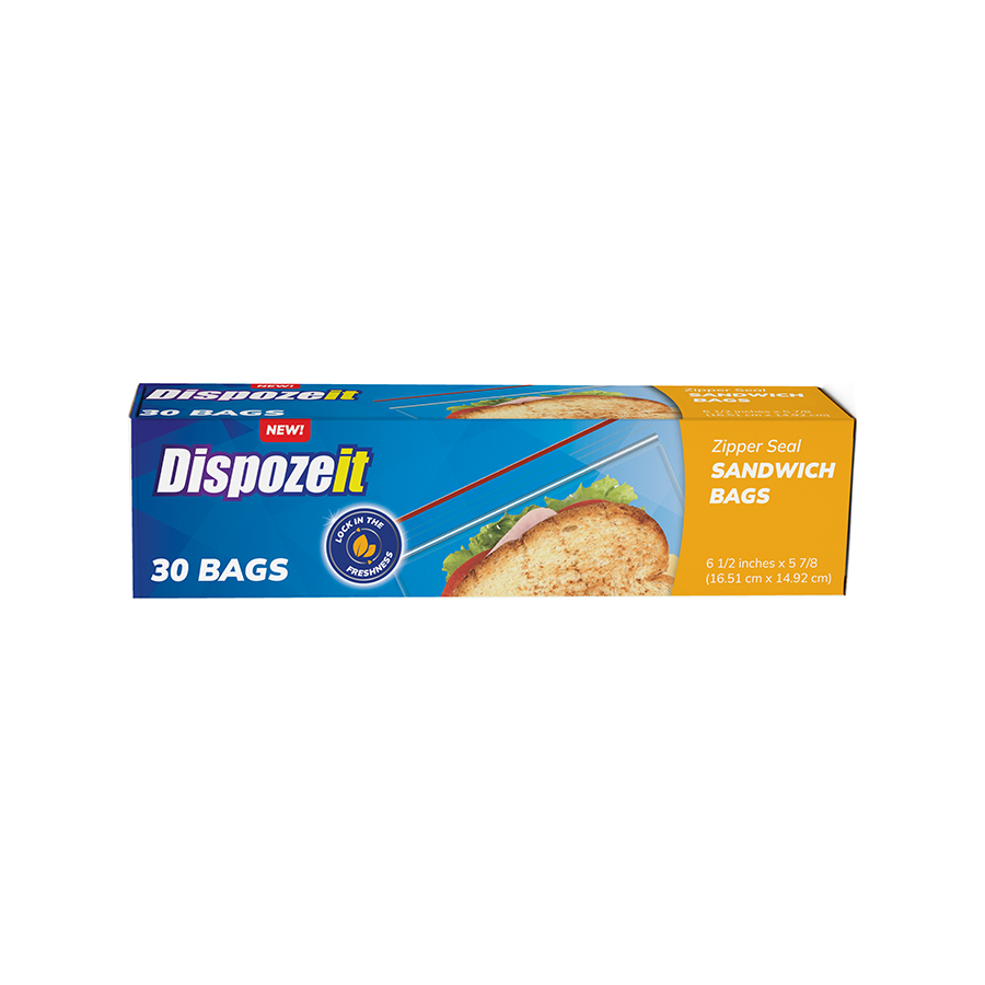 [11474] DISPOZEIT DISPOSIABLE SANDWICH BAG 30 CT ZIPPER SEAL REGULAR  (24 Pack)
