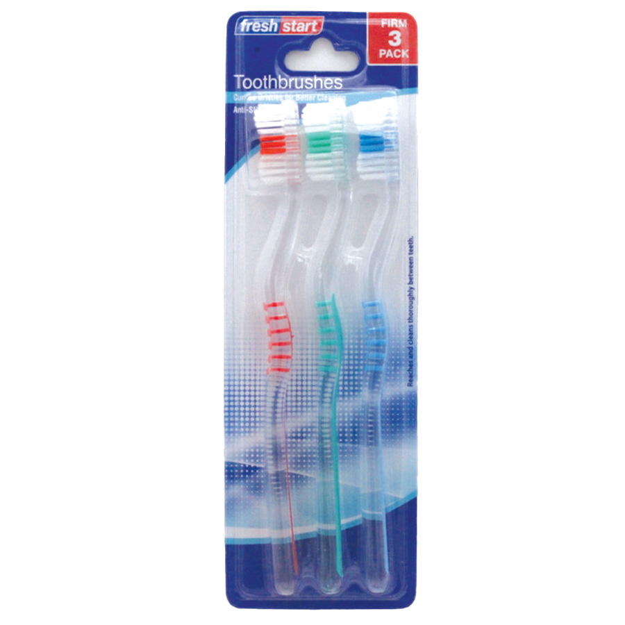 [12307] FRESH START TOOTHBRUSH 3 PK FIRM ASSORTED TRANSLUCENT COLORS  (48 Pack)