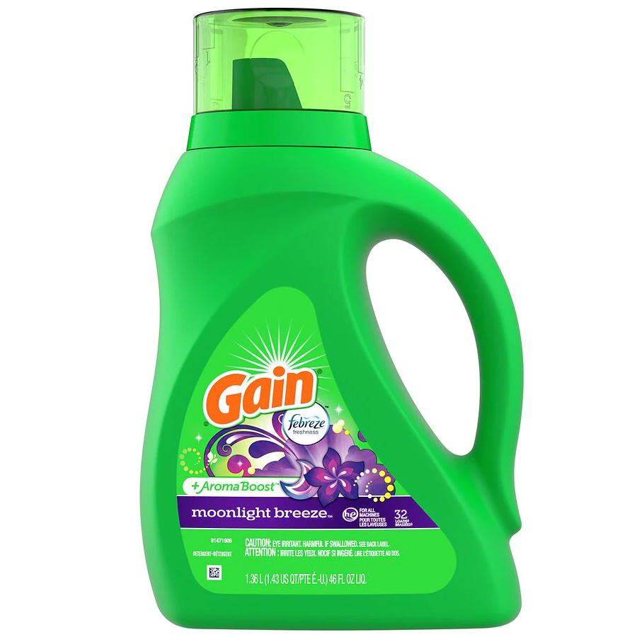 [12340] GAIN LIQUID DETERGENT 46 OZ / 1.36 L 2 X MOONLIGHT BREEZE  (6 Pack)