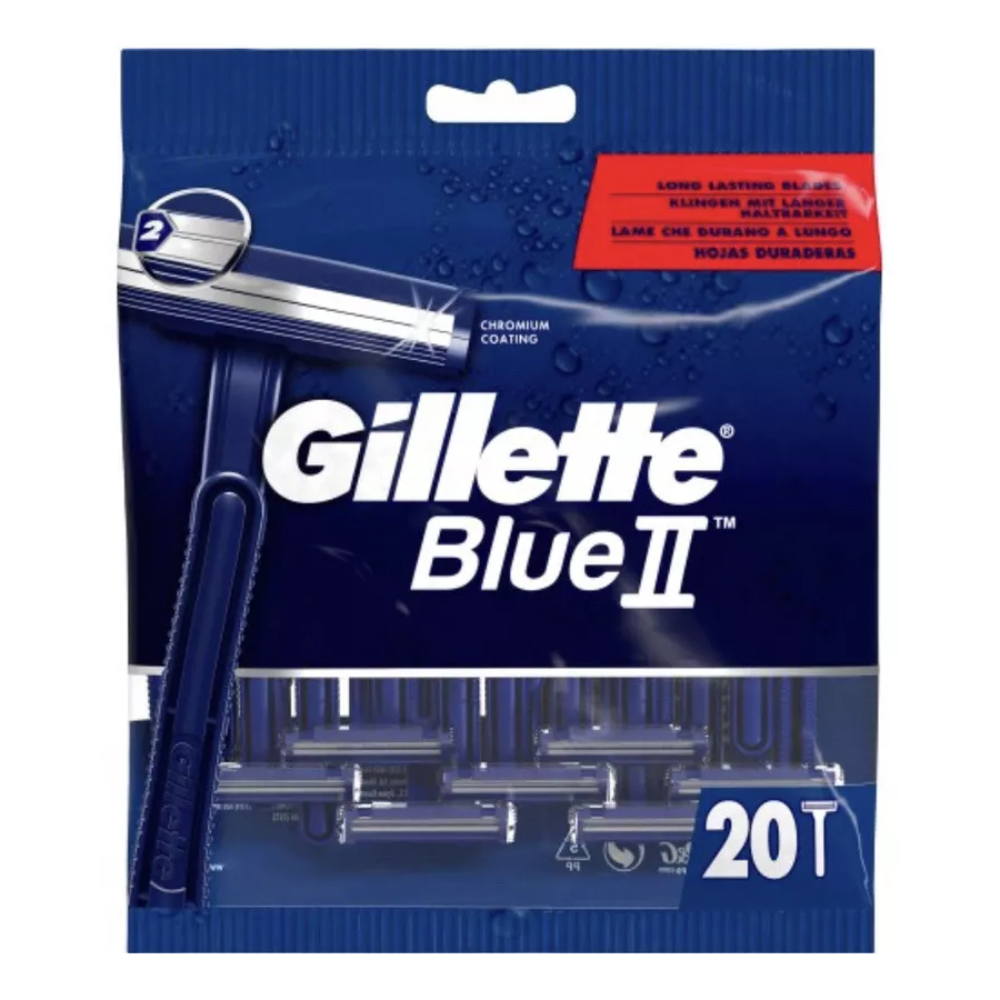 [12381] GILLETTE BLADES 20 CT BLUE II CHROMIUM COATING RAZOR  (4 Pack)
