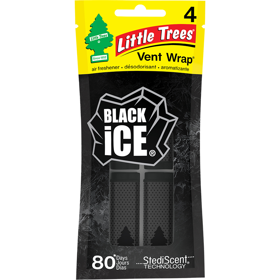 [13191] LITTLE TREES CAR FRESHENER 4 CT VENT WRAP BLACK ICE  (24 Pack)