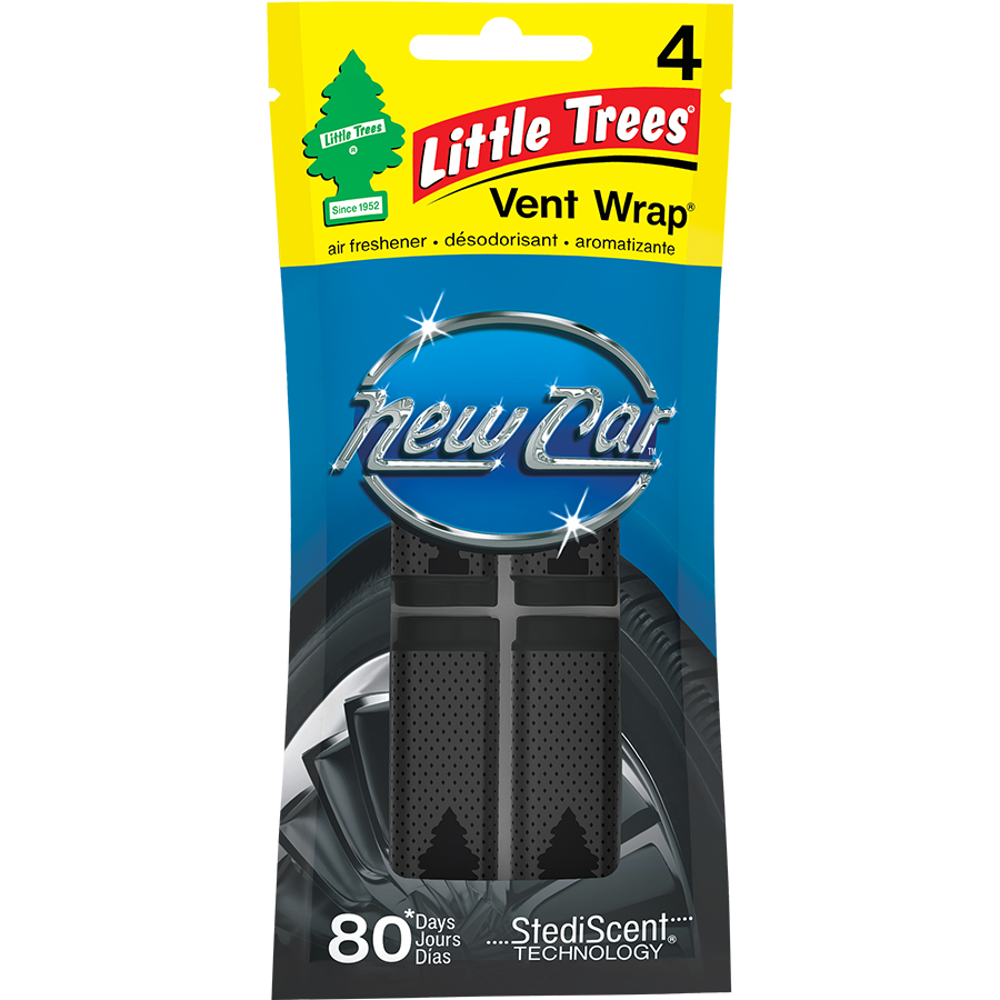 [13193] LITTLE TREES CAR FRESHENER 4 CT VENT WRAP NEW CAR  (24 Pack)