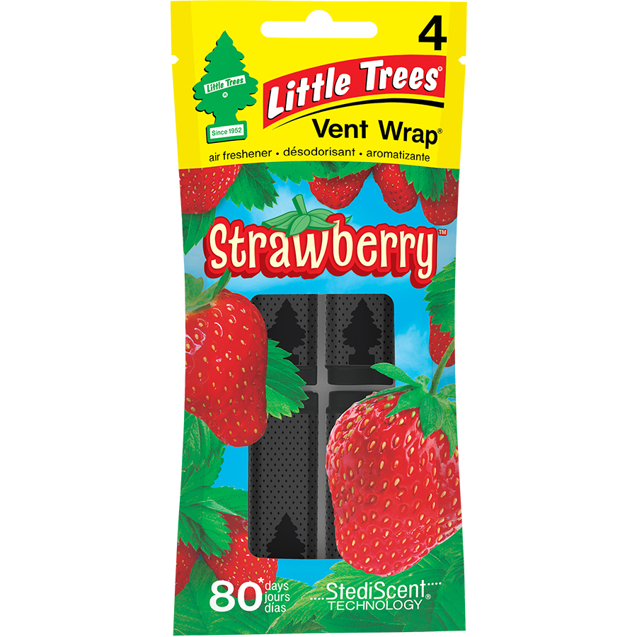 [13194] LITTLE TREES CAR FRESHENER 4 CT VENT WRAP STRAWBERRY  (24 Pack)