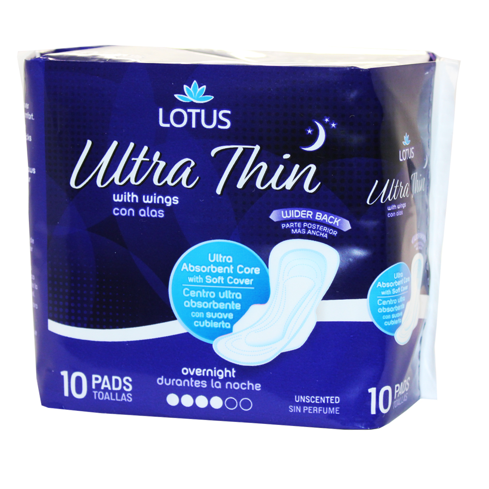 [13209] LOTUS MAXI PADS 10 CT OVER NITE ULTRA THIN WITH WINGS  (48 Pack)
