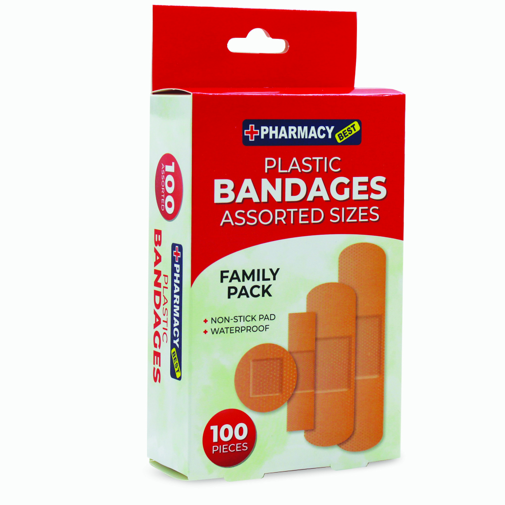 PHARMACY BEST BANDAGES 100 CT ASSORTED SIZES FAMILY SERIES  (48 Pack)