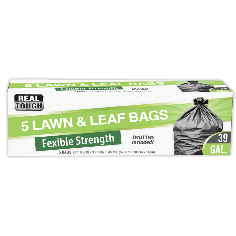 [14261] REAL TOUGH LAWN & LEAF BAG 5 CT 39 GL TWIST TIE  (24 Pack)
