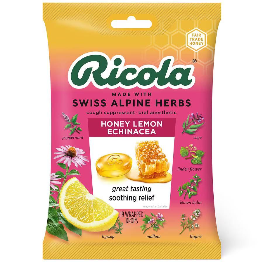 [14371] RICOLA COUGH DROPS 19 CT BAG HONEY LEMON  (48 Pack)