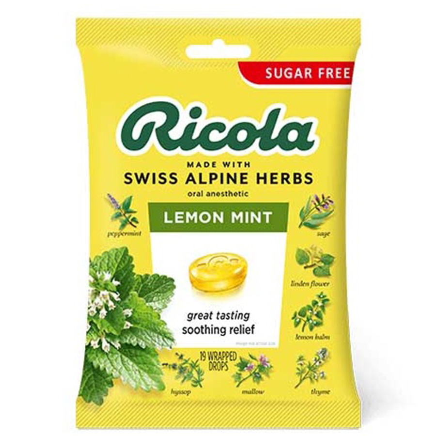 RICOLA COUGH DROPS 19 CT BAG SUGAR FREE LEMON MINT  (48 Pack)