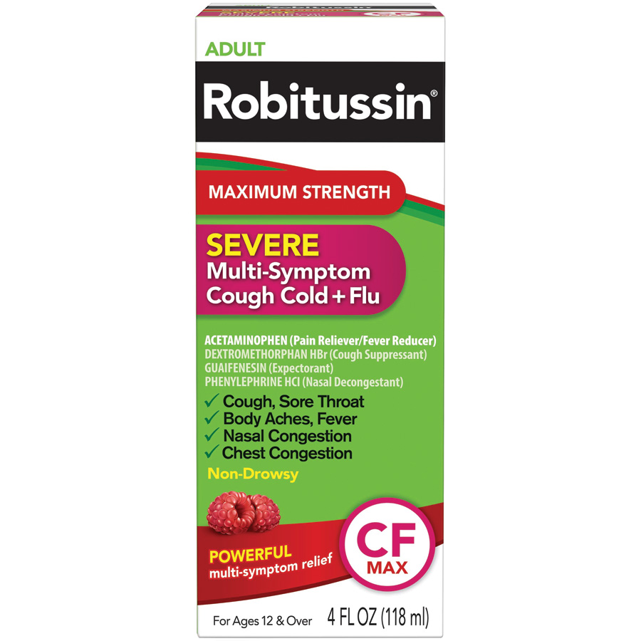 ROBITUSSIN ADULT COUGH COLD & FLU 4 OZ SEVERE MULTI-SYMPTOM CF MAX  (24 Pack)