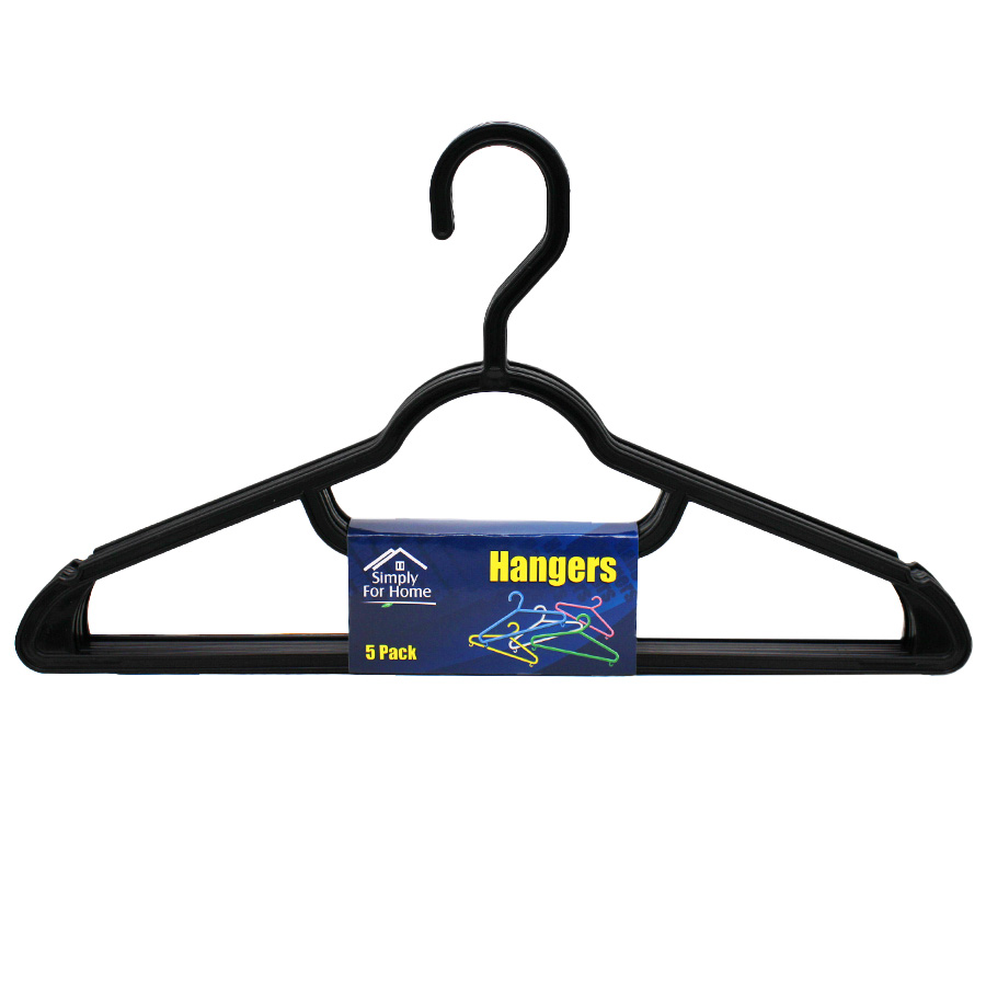 [14651] SIMPLY FOR HOME HANGER 40 X 23 CM 5 CT BLACK PLASTIC  (36 Pack)