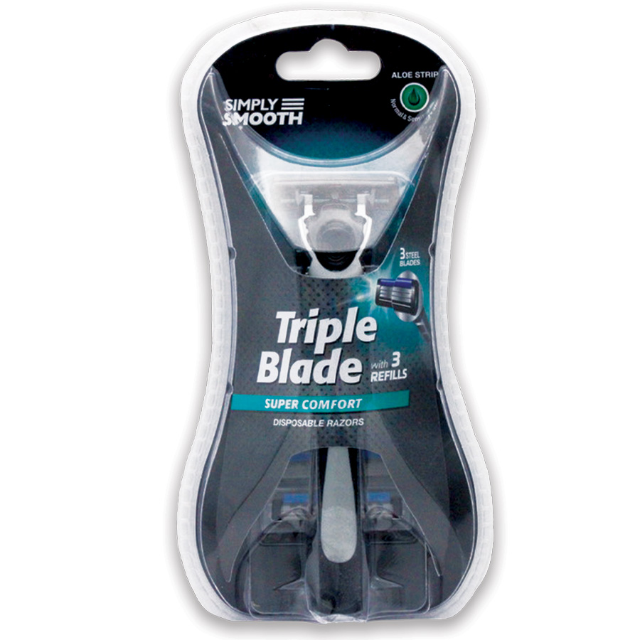 [14683] SIMPLY SMOOTH RAZORS FOR MEN 1 PK TRIPLE BLADE WITH 3 REFILLS  (24 Pack)