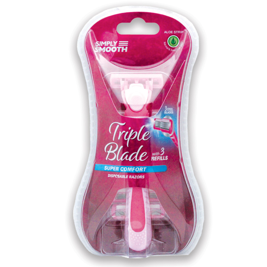 [14687] SIMPLY SMOOTH RAZORS FOR WOMEN 1 PK TRIPLE BLADE WITH 3 REFILLS  (24 Pack)