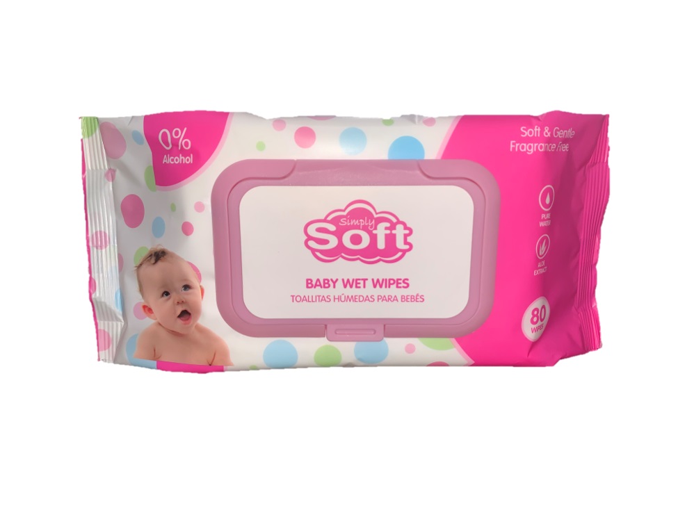[14696] SIMPLY SOFT BABY WIPES 80 CT PINK WITH LID  (24 Pack)