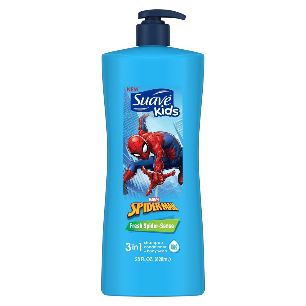 SUAVE KIDS SHAMPOO 3N1 28 OZ SPIDERMAN APPLE  (4 Pack)