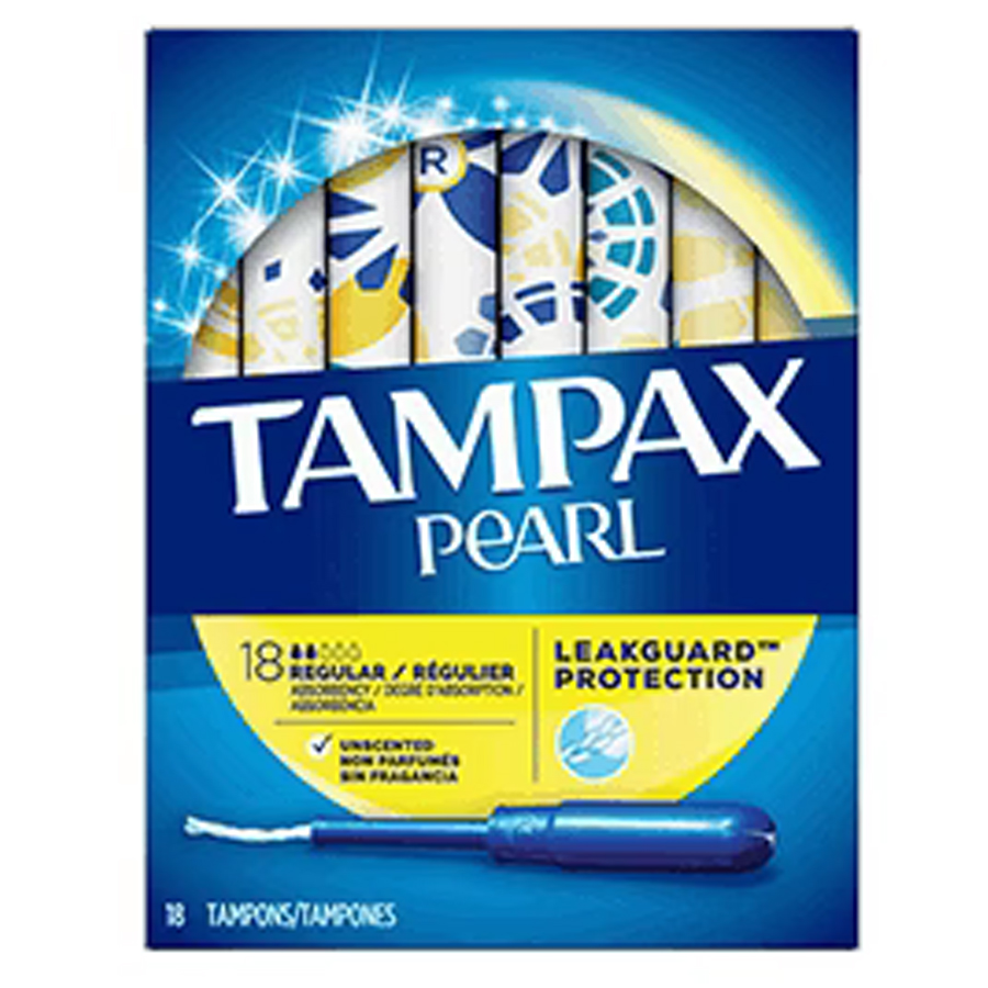 [14968] TAMPAX PEARL TAMPONS 18 CT REG UNSCENTED WITH LEAK GUARD BRAID  (12 Pack)