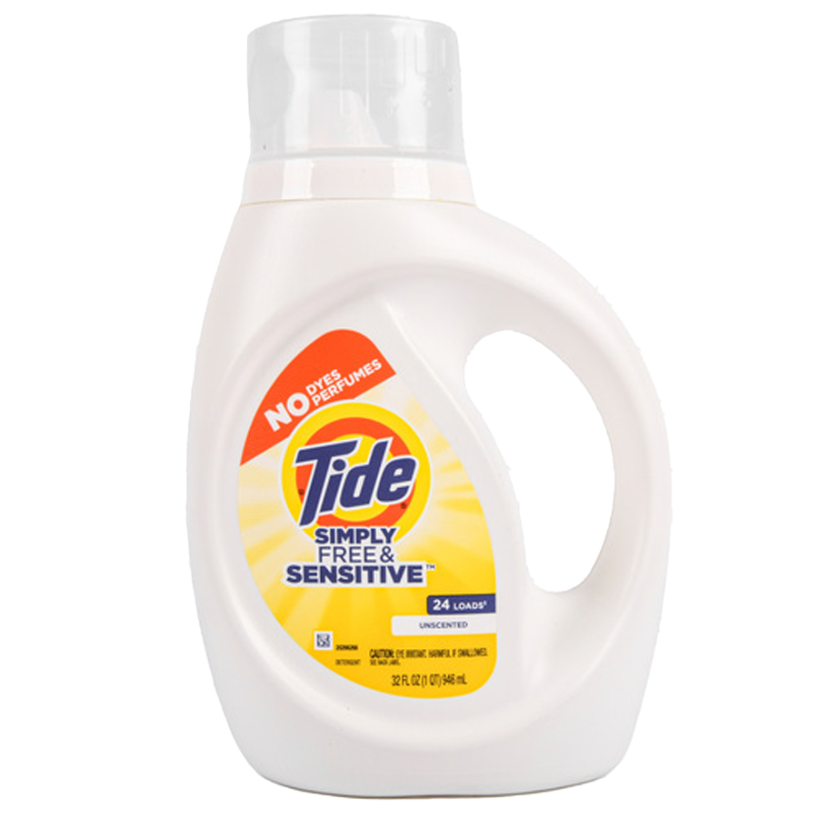 [15059] TIDE LIQUID DETERGENT 32 OZ SIMPLY FREE & SENSITIVE UNSCENTED  (6 Pack)