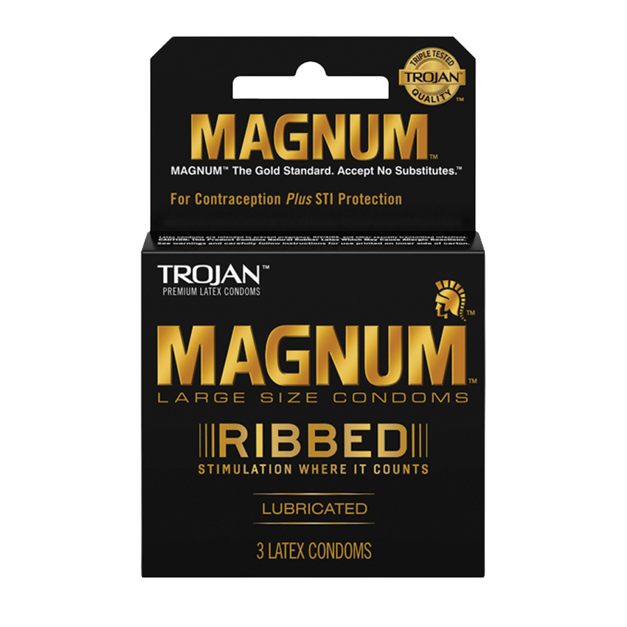 TROJAN CONDOM 3 CT MAGNUM RIBBED  (48 Pack)