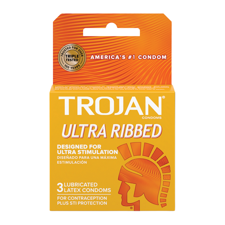 [15167] TROJAN CONDOM 3 CT ULTRA RIBBED LUB BROWN  (48 Pack)