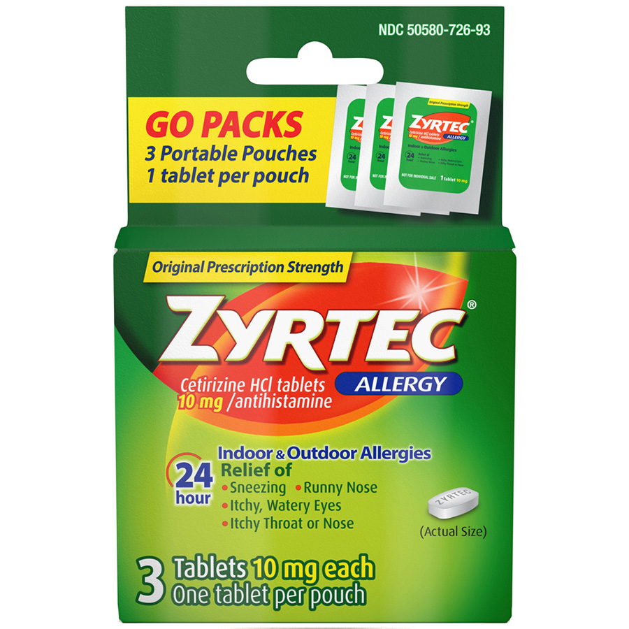 [15577] ZYRTEC ALLERGY RELIEF 3 CT 10 MG TABS  (72 Pack)